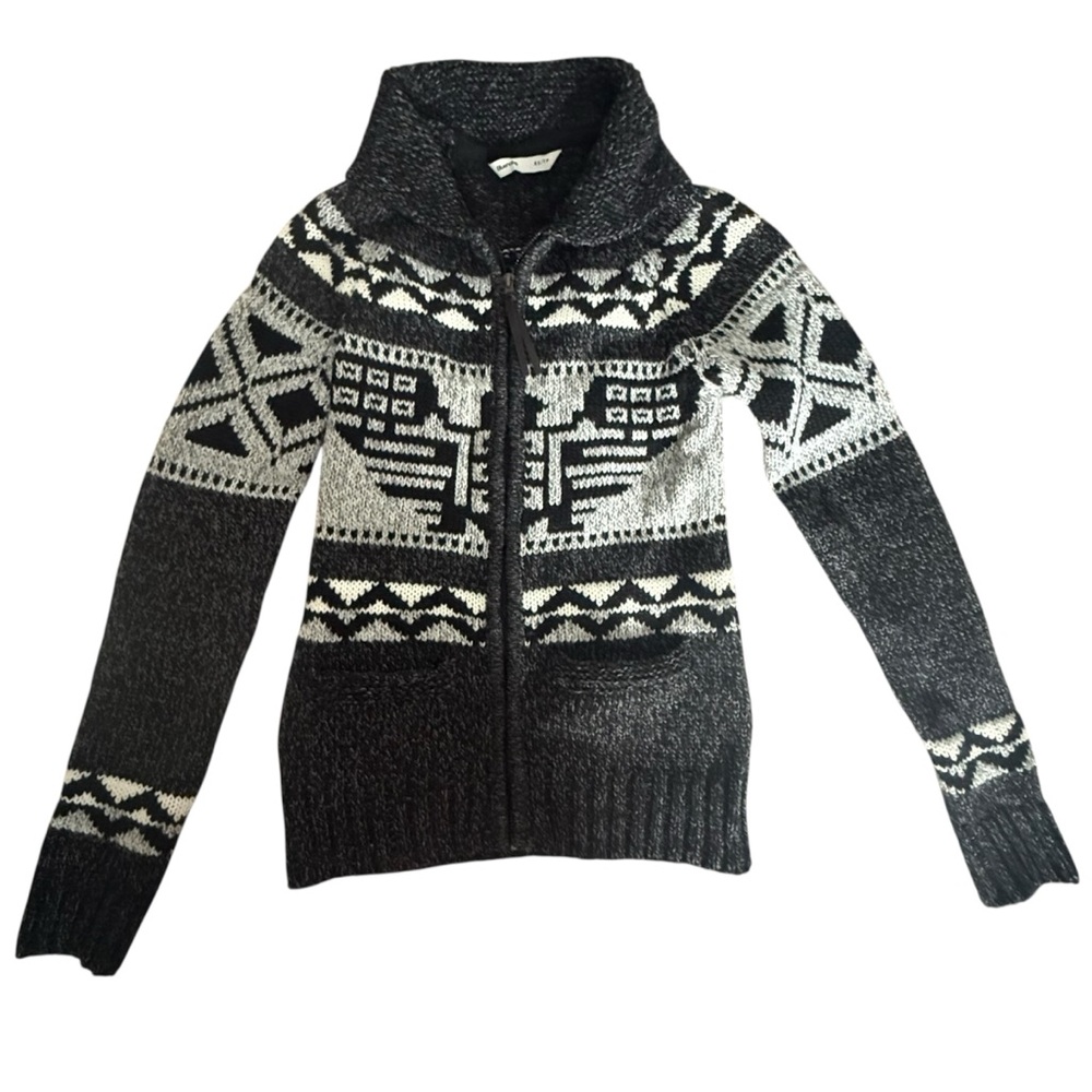 Bluenotes Women’s Nordic Grey & Black Zip Knit Sweater/Cardigan Size XS